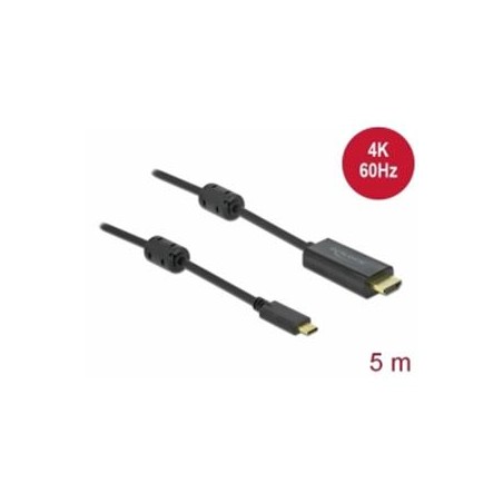 Delock - Kabel video/audio - 24 pin USB-C s piny (male) do HDMI s piny (male) - 5 m - černá - podporuje 4K, aktivní