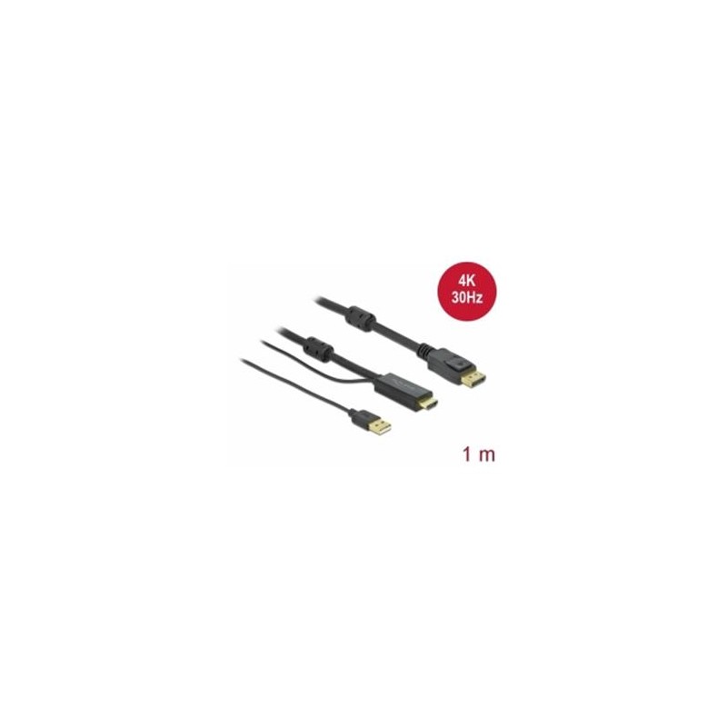 Delock - Kabel video/audio - HDMI, USB (pouze napájení) s piny (male) do DisplayPort s piny (male) - 1 m - trojnásobně stíněný