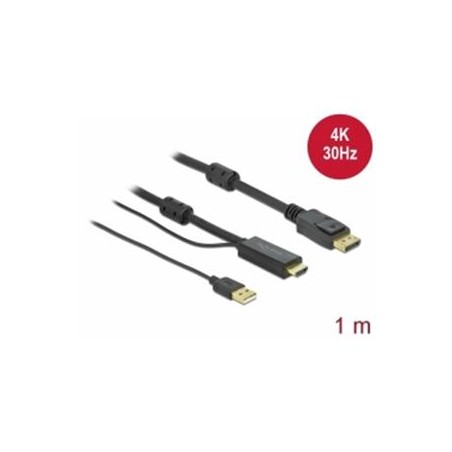 Delock - Kabel video/audio - HDMI, USB (pouze napájení) s piny (male) do DisplayPort s piny (male) - 1 m - trojnásobně stíněný