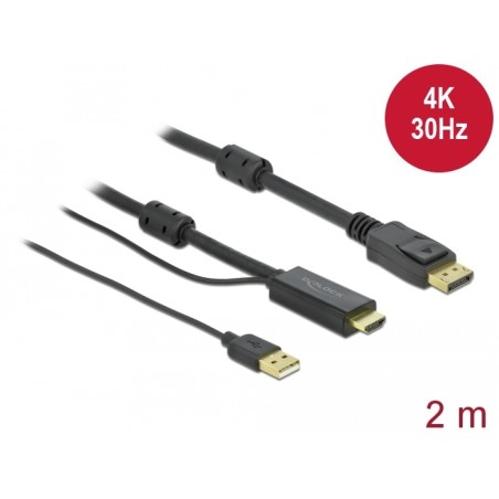 Delock - Kabel video/audio - HDMI, USB (pouze napájení) s piny (male) do DisplayPort s piny (male) - 2 m - trojnásobně stíněný