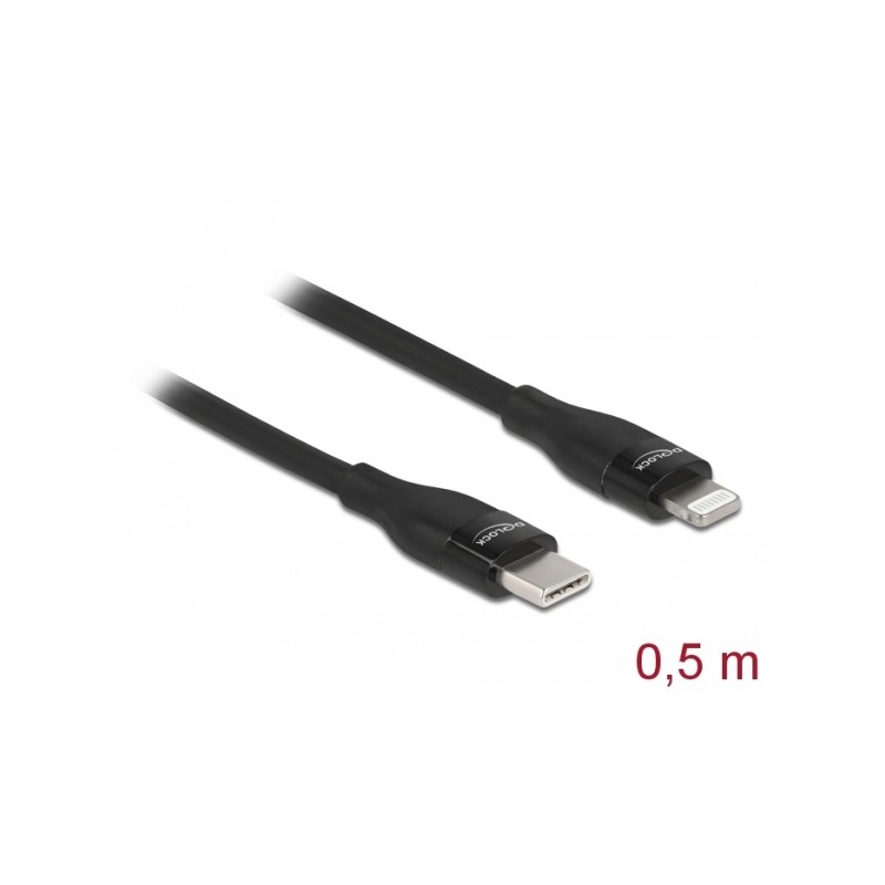 Delock - Kabel Lightning - 24 pin USB-C s piny (male) do Lightning s piny (male) - 50 cm - černá - podpora Power Delivery