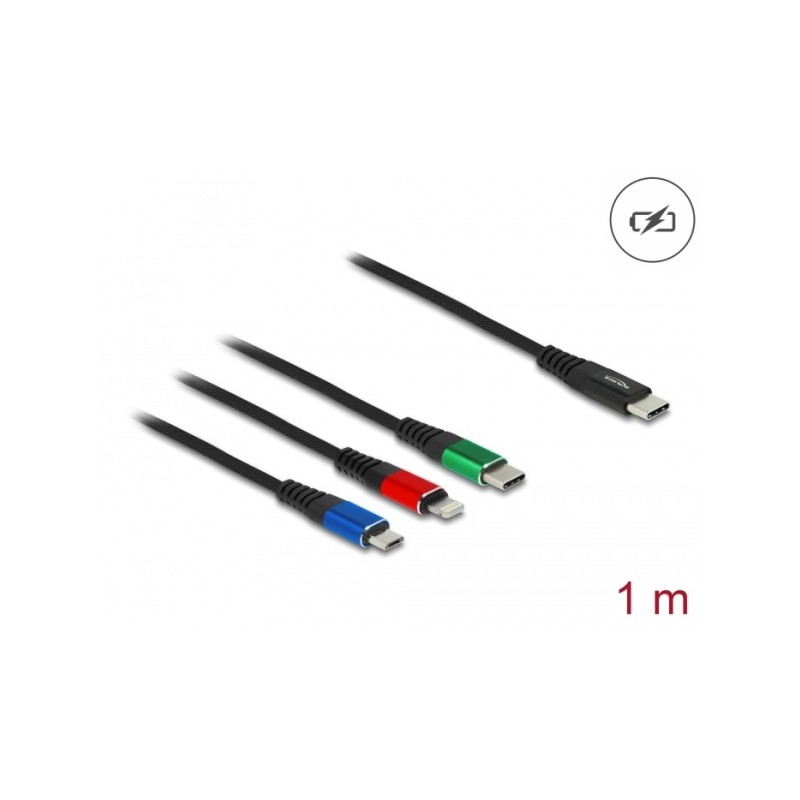 Delock 3 in 1 - Kabel pouze pro nabíjení - 24 pin USB-C s piny (male) do Micro USB typ B, Lightning, 24 pin USB-C s piny… 86596