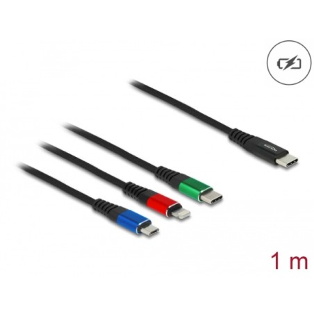 Delock 3 in 1 - Kabel pouze pro nabíjení - 24 pin USB-C s piny (male) do Micro USB typ B, Lightning, 24 pin USB-C s piny… 86596