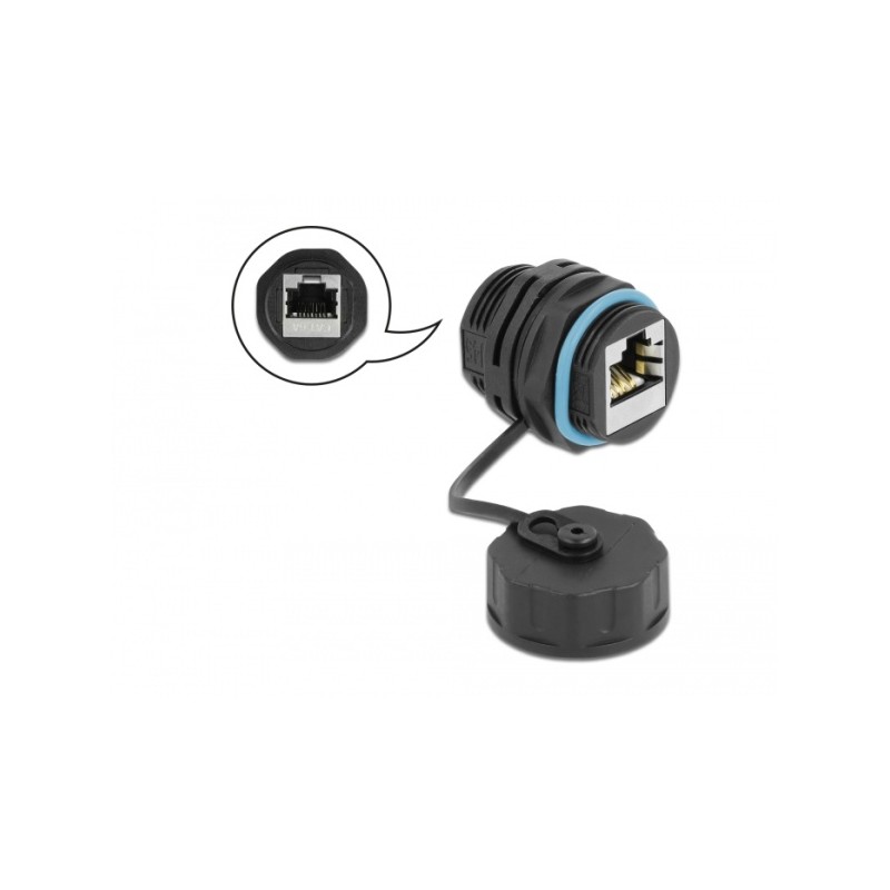 Delock - Síťový propojovací kabel - RJ-45 (F) zapečetěný do RJ-45 (F) ochranná čepka - STP - CAT 6a - venkovní - černá, modrá