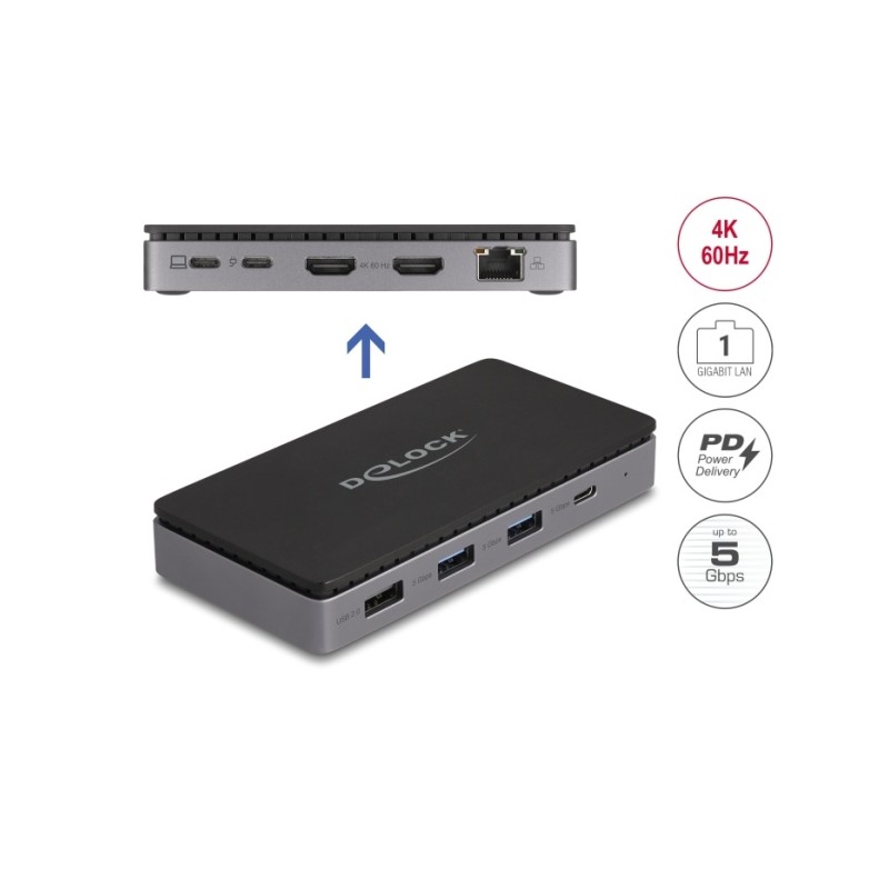 Delock - Dokovací stanice - USB-C / Thunderbolt 3 / Thunderbolt 4 - 2 x HDMI - 1GbE