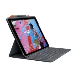 Logitech Slim Folio - Klávesnice a pouzdro - bezdrátový - Bluetooth LE - QWERTY - španělská - oxfordská šedá - pro Apple
