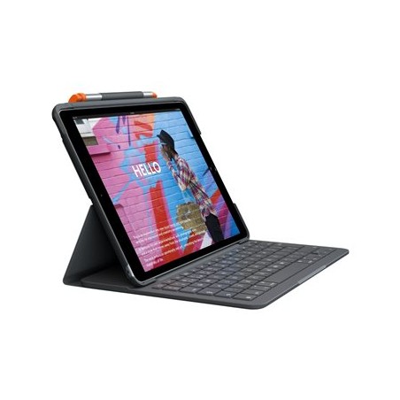 Logitech Slim Folio - Klávesnice a pouzdro - bezdrátový - Bluetooth LE - QWERTY - španělská - oxfordská šedá - pro Apple
