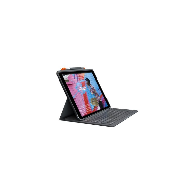 Logitech Slim Folio - Klávesnice a pouzdro - bezdrátový - Bluetooth LE - QWERTZ - švýcarská - oxfordská šedá - pro Apple