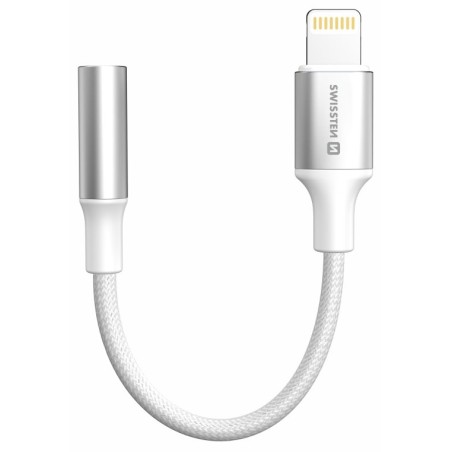 Swissten audio adaptér - textile lightning (samec) / 3,5mm aux 0,15 m bílý (nahrazuje 73501212)