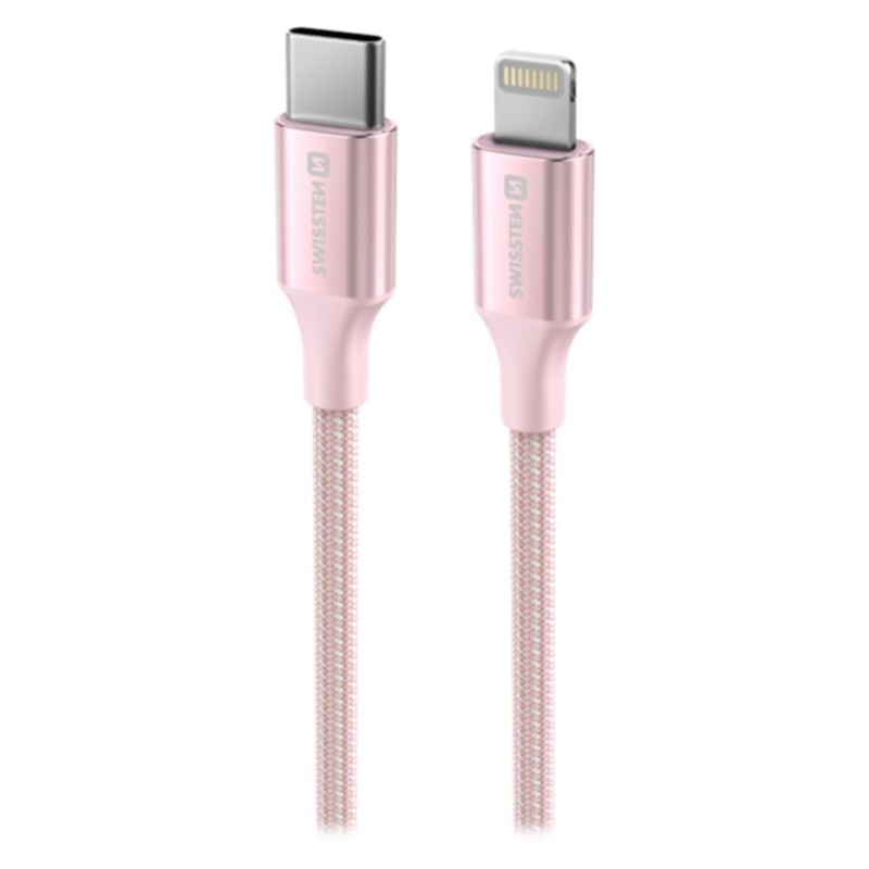 Swissten datový kabeltextile ii usb-c / lightning 1,5 m růžový