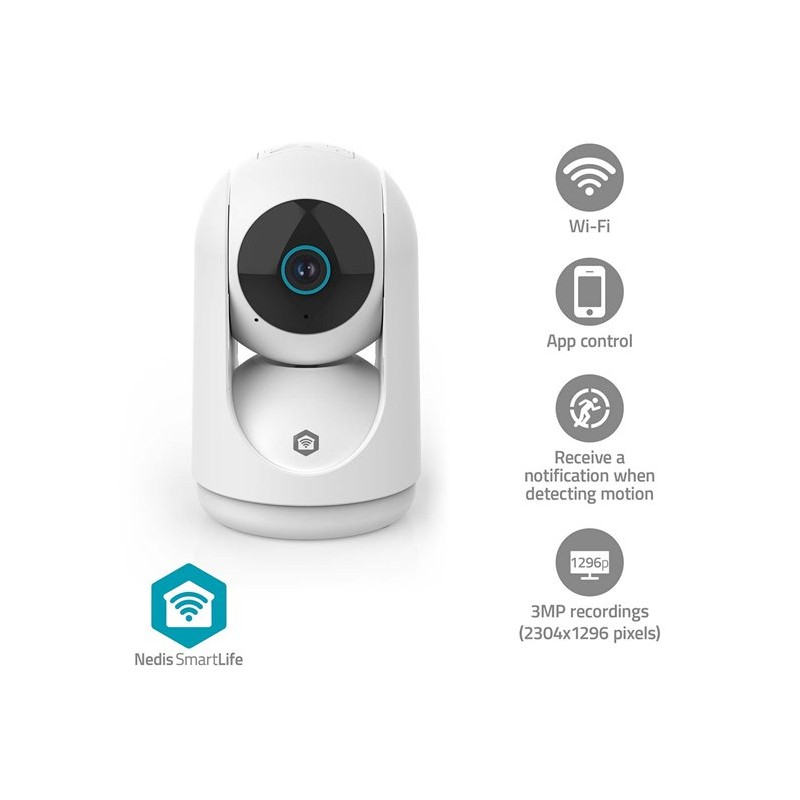 NEDIS IP kamera/ vnitřní/ Wi-Fi/ 3Mpix/ 1296p/ náklon/ Onvif/ detekce pohybu/ noční vidění 10m/ bílá