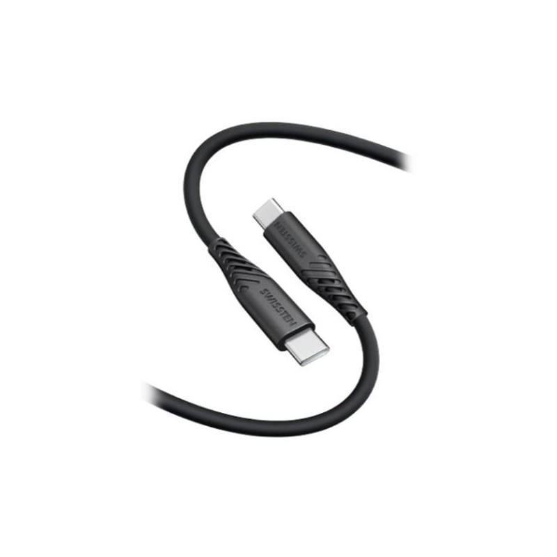 Swissten Datový kabel SOFT SILICONE USB-C / USB-C 1,5 M, PD 60 W, černý