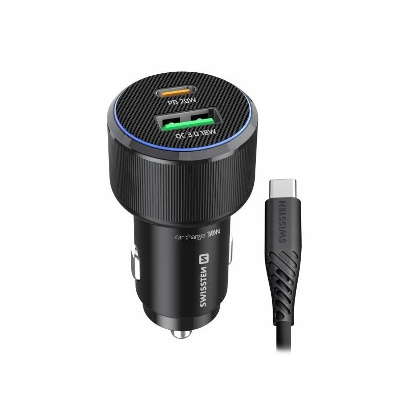 Swissten Cl Adaptér USB-C PD + USB-A, 38W Černý + Kabel USB-C / USB-C, 1 M