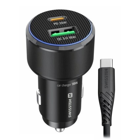 Swissten Cl Adaptér USB-C PD + USB-A, 38W Černý + Kabel USB-C / USB-C, 1 M