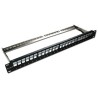 XtendLan Patch panel 19", 24 portů, neosazený, stíněný, černý, Cat5e/6/6A/7, odnimatelný vyvazovák