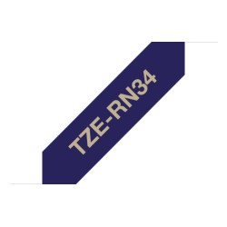 BROTHER TZE-RN34 - kazeta TZ šířky 12mm, TEXTILNÍ páska 4m- pro tvorbu dárků - NELEPÍCÍ - MODRÁ PÁSKA, ZLATÝ POTISK gold