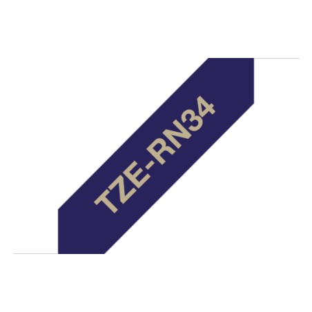 BROTHER TZE-RN34 - kazeta TZ šířky 12mm, TEXTILNÍ páska 4m- pro tvorbu dárků - NELEPÍCÍ - MODRÁ PÁSKA, ZLATÝ POTISK gold