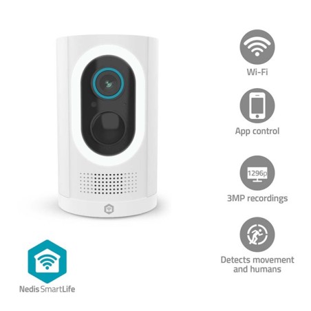 NEDIS IP kamera/ venkovní/ IP65/ Wi-Fi/ 3Mpix/ 1296p/ dobíjecí/ reflektor/ detekce pohybu/ noční vidění 10m/ černá