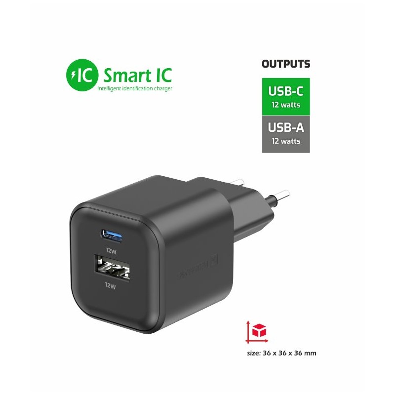 Swissten síťový adaptér 12w 1x usb-c + 1x usb-a černý
