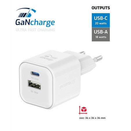 Swissten síťový adaptér gan 1x usb-c 20w pd a 1x usb-a 18w qc bílý