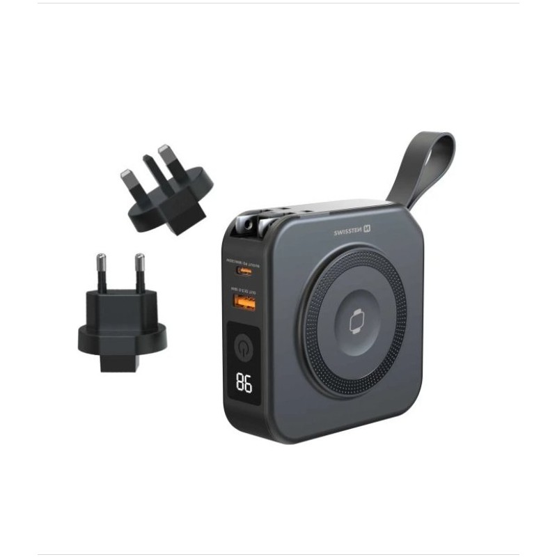 Swissten Power Bank All-In-One Pro S Výměnnými Vidlicemi (USA, EE, UK) 10000 mAh 20W Černá