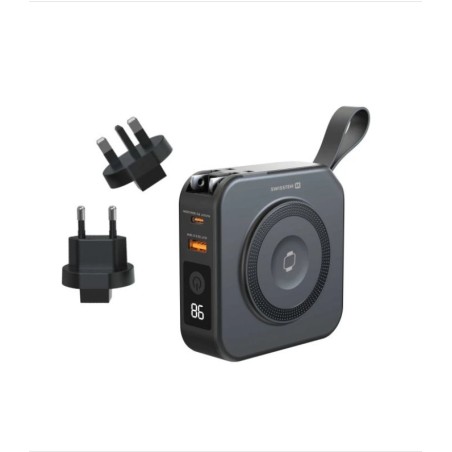 Swissten Power Bank All-In-One Pro S Výměnnými Vidlicemi (USA, EE, UK) 10000 mAh 20W Černá