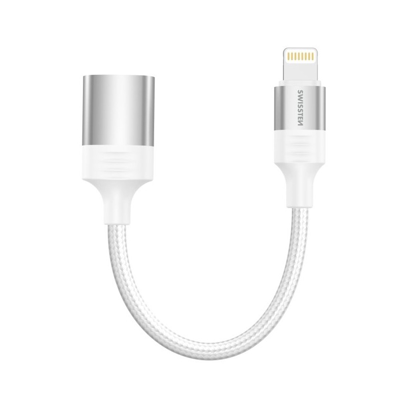 Swissten otg adaptér textile lightning (samec) / usb-a (samice) 0,12 m bílý
