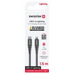 Swissten datový kabel kevlar usb-c / lightning 1,5 m antracit