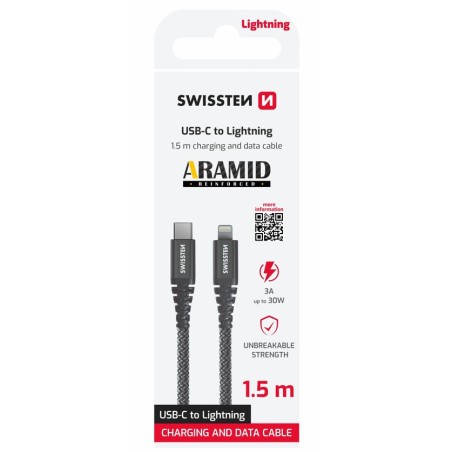 Swissten datový kabel kevlar usb-c / lightning 1,5 m antracit
