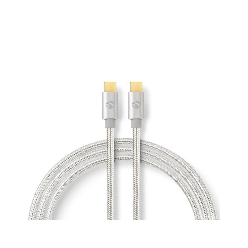 NEDIS PROFIGOLD USB 2.0 kabel/ USB-C zástrčka - USB-C zástrčka/ nylon/ stříbrný/ BOX/ 2m