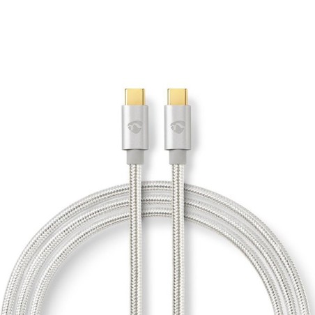 NEDIS PROFIGOLD USB 2.0 kabel/ USB-C zástrčka - USB-C zástrčka/ nylon/ stříbrný/ BOX/ 2m