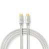 NEDIS PROFIGOLD USB 2.0 kabel/ USB-C zástrčka - USB-C zástrčka/ nylon/ stříbrný/ BOX/ 2m