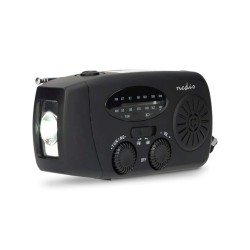 NEDIS přenosné nouzové rádio/ napájení z baterie 2000mAh/ z USB/ AM/ FM/ funkce powerbanky/ USB-C/ černé