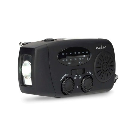 NEDIS přenosné nouzové rádio/ napájení z baterie 2000mAh/ z USB/ AM/ FM/ funkce powerbanky/ USB-C/ černé