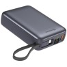Swissten Power bank 20000 mAh s integrovanými kabely - USB-C, A, Lightning / šedá