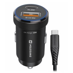 Swissten Cl Adaptér USB-C PD + USB-A, 20W Černý + Kabel USB-C / USB-C, 1M
