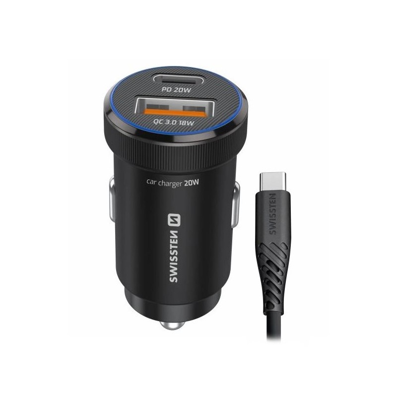 Swissten Cl Adaptér USB-C PD + USB-A, 20W Černý + Kabel USB-C / USB-C, 1M