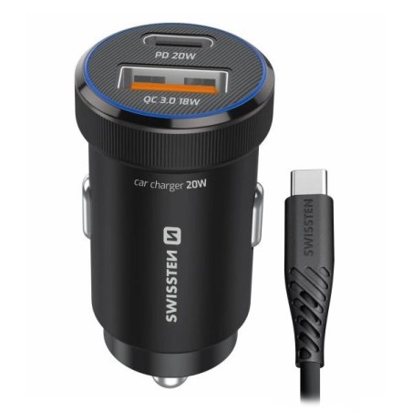 Swissten Cl Adaptér USB-C PD + USB-A, 20W Černý + Kabel USB-C / USB-C, 1M