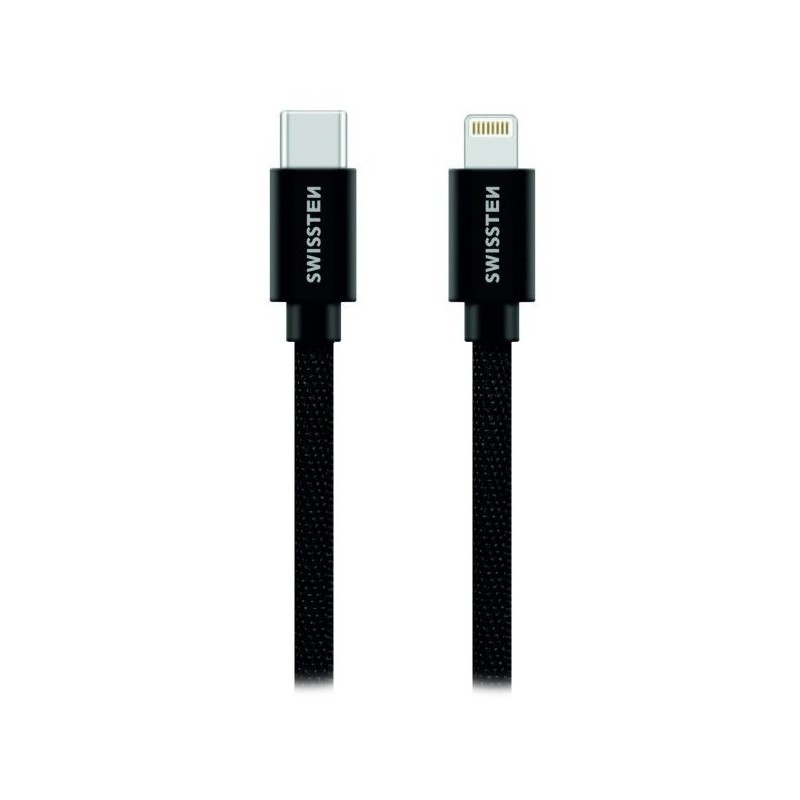Swissten datový kabeltextile usb-c / lightning 2,0 m černý