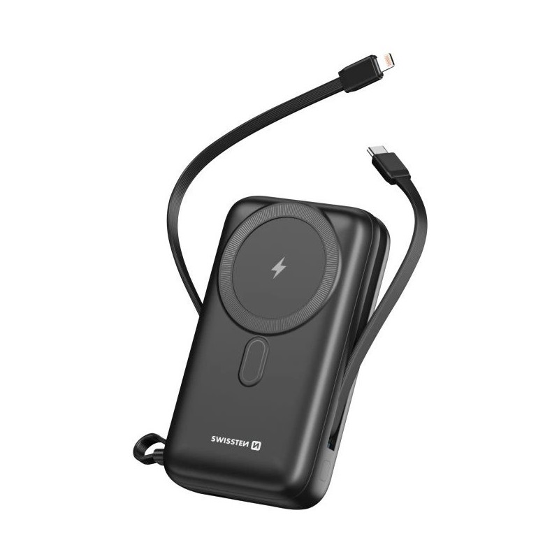 Swissten power bank 20000 mah pd 20w s integrovanými kabely usb-c a lightning (kompatibilní s magsafe)