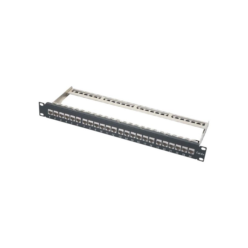 19" Patch panel XtendLan 24port, STP, Cat6A, 30µm, duální svorkovnice, černý