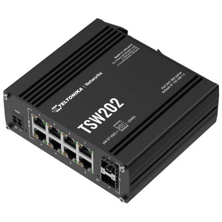 Teltonika TSW202 průmyslový L2 manažovaný switch, 8x PoE+ 10/100/1000, 2x SFP, bez zdroje