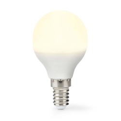 NEDIS LED žárovka E14/ G45/ 4,9 W/ 220 V/ 470 lm/ 2700 K/ teplá bílá/ matná