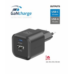 Swissten síťový adaptér gan 1x usb-c 20w pd + 1x usb-a 18w qc černý