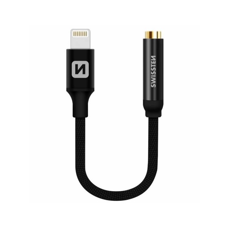 Swissten audio adaptértextile lightning /jack(samice) 0,15 m černý