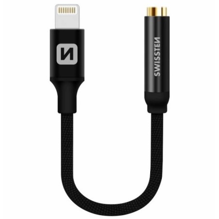Swissten audio adaptértextile lightning /jack(samice) 0,15 m černý