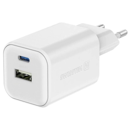 Swissten síťový adaptér gan 1x usb-c 45w pd + 1x usb-a 18w qc bílý