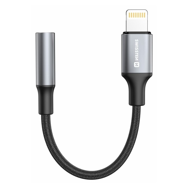 Swissten audio adaptértextile lightning (samec) / 3,5mm aux 0,15 m černý (nahrazuje 73501211)