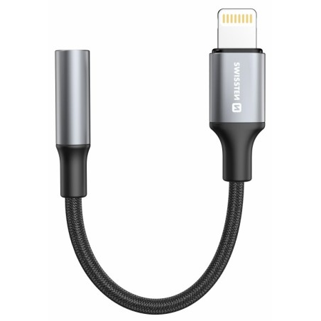 Swissten audio adaptértextile lightning (samec) / 3,5mm aux 0,15 m černý (nahrazuje 73501211)