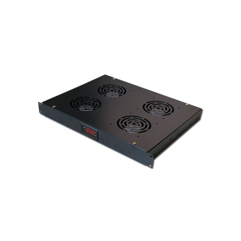 19" ventilační jednotka XtendLan, 4 ventilátory, LCD display, termostat, hloubka 350mm, černá